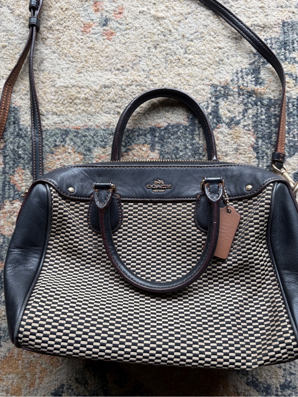 Coach Black and Brown Woven Satchel